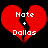 Two identical red broken heart icons with white text 'Nate + Dallas' on black background, each heart split vertically into two halves.