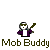 Pixel art character in purple outfit holding green staff with orange cross symbols and animation effects on gray background.