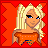 A 4-frame pixel art contact sheet showing a Halloween-themed doll character with blonde hair, orange top, black pants, and high heels against an orange star-patterned background.