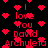 Red pixelated text and heart symbols on black background, with repeated phrases and scattered hearts.