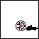 Pixelated character with circular red-and-white head moves through various poses including standing, running, and interacting with a black object.