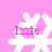 Pixelated white snowflake with pink text 'Izze' overlaid on a solid pink background, displayed in four positions