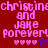 Pixelated text reads 'christine and jake forevery!' with heart and star symbols on red, purple, and magenta backgrounds.