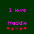 Green background with pink text reading "I love Maddie" and five red heart symbols below, where the third heart changes from brown to red between frames.