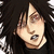 Pixelated anime-style character with long dark hair and a black top, showing three distinct facial expressions
