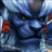 Pixelated blue-skinned figure with yellow eyes, red shoulder accents, and a neutral expression against a light background.
