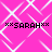 A static image with a bright pink background featuring white geometric patterns and four instances of the text "xxSARAHxx" in black pixelated font.