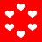 Red background with scattered white heart shapes in various sizes and positions, some overlapping.