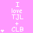 A pink background displays repeated text "I love TJL + CLB" with varying star counts, transitioning from single stars to triple stars in a pattern