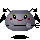 Four pixelated gray spherical icons with black antennae, yellow eyes, red cheeks, and varying mouth expressions arranged in a on light gray background