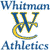 Static pixel art icon featuring 'Whitman' text above a stylized 'W' and 'M' monogram with a curved 'C' element, and 'Athletics' text below, all in blue and yellow on white.