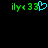 Green pixelated text 'ilye 33' with a cyan heart symbol on black background, shown in two states where the heart is present or absent.
