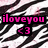Pixelated icon with pink text 'iloveyou' and '<3' on black background over abstract zebra-stripe pattern.