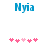 Blue text 'Nyia' above pink heart icons on white background; hearts shift position between frames.