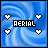 Pixelated blue swirl background with white hearts and black text 'AERIAL' in a of six showing animation changes