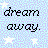 Pixelated icon with 'dream away.' text on light blue and purple patterned background, three white stars.