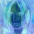 Pixelated blue-toned image of a figure with dark hair and clothing against a light blue background, rendered in low-resolution style.