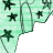 A static pattern of repeating white cloud shapes on a light green background with dark green star patterns, containing partial text fragments.