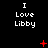 Black background with white text "I Love Libby" repeated in a , red plus and X symbols, and scattered red dots