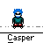 Pixel art character with blue hair and white mask in green outfit, red shoes, performing various actions including sitting, standing, skateboarding, and holding a stick.