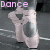 Animated icon shows a person in white ballet shoes and tights dancing with arms raised, text "Dance" at top left, pink heart appears on right side.