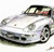 Pixelated image of a white convertible car with dark interior, viewed from a low angle showing front and side, on a plain white background.