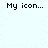 Pixelated text 'My icon...' repeated four times on a light blue background with faint purple dots, no visible animation changes across observations.