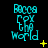 Cyan text reading "Bugs Cox the World" arranged in a vertical stack on a black background, with yellow star-like symbols appearing and changing position across frames.