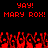 Red pixelated text and figures on black background with repeated 'YAY! MARY ROX!' phrases.