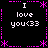 Black background with pink dotted borders and asterisks, displaying four identical white text blocks reading "I love you<33" in a
