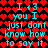 Red heart pattern background with cyan text repeating 'I <3 you I just dont know how to say it' in a