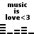 Black and white pixelated text and audio waveform icons with 'music is love<3' text and changing waveform patterns.