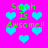 Bright pink background with repeating blue heart shapes and green text reading "Sarah Is Awsome!!" in pixelated font.