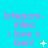 A static image with cyan background and pink text reading "bfwacm-mleo i love u ben!" accompanied by small white symbols.