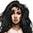 Six variations of a stylized female figure with long flowing hair displayed in a two- , each rendered in a distinct solid color