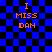 Blue and black checkered background with orange text reading "I MISS DAN" in four identical arranged in a