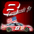 Animated contact sheet showing four frames of a racing car icon with number 8, red background, and American flag elements in motion.