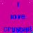 A static image with a bright magenta background, blue text reading 'I love crystal!' repeated in a pattern, and scattered cyan dots
