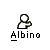 Pixelated icon shows a white figure with rounded head and arm, below which is the text 'Albino' in blocky font on gray background.