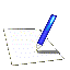 A blue pen rests on a white dotted paper sheet against gray background, with visible animation changes