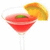 Three identical martini glasses with red liquid, green garnish, and orange slice on white background.