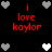 Black background with red text 'i love kaylor' and pixelated heart symbols in gray and white arranged around the text.