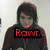 Pixelated image of a person with dark hair wearing a dark hoodie, overlaid with red text reading "Rawr." on a black background.
