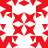Red and white pixelated geometric pattern with symmetrical star-like shapes and central cross-like form.