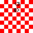 Red and white checkered background with four identical pixelated symbols arranged in a , each symbol showing a black arrow pointing left and a black arrow pointing right on separate lines