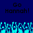 Blue background with black text reading 'Go Hannah!' repeated twice above a of cyan pixelated figures raising their arms