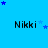 Blue background with repeated 'Nikki' text and scattered blue stars in various positions across the frame.