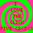 A static image with four identical spiral patterns in green and pink, each containing red text reading "I LOVE THE CLICK" and "FIVE 333FIVE 333".