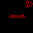 Red pixelated heart symbol above two instances of the name Jacob in red text on a black background.