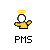 Pixelated character with yellow shirt and red head, first frame shows white halo above head, subsequent frames show no halo.